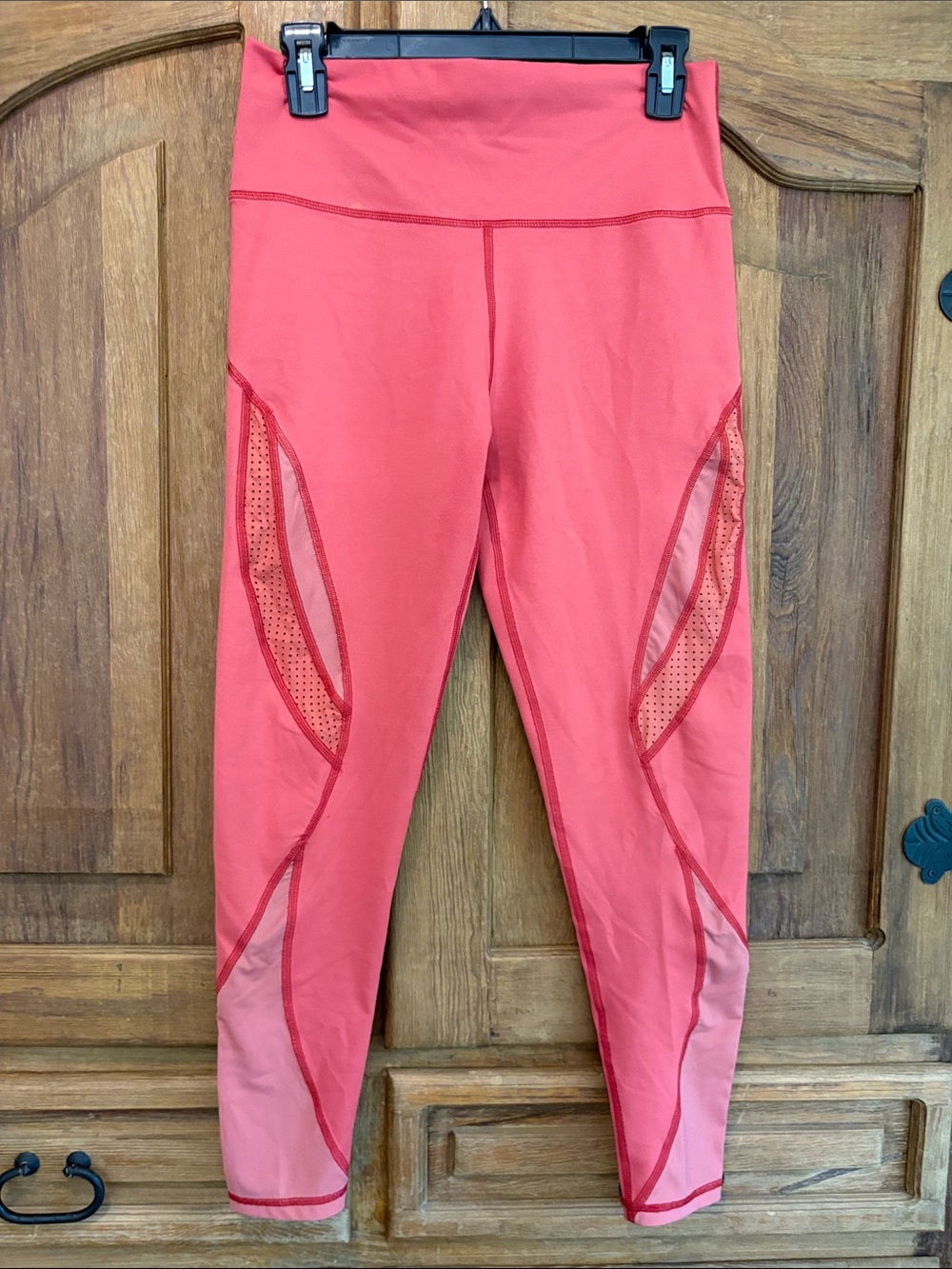 aerie Coral Pink High-Rise Mesh-Panel Leggings